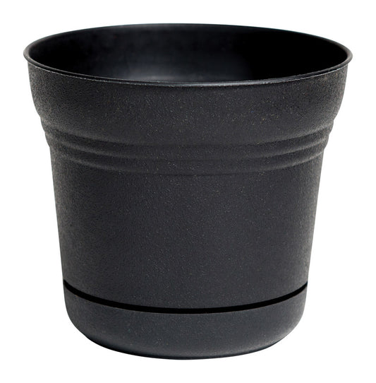 Bloem Saturn 8.5 in. H X 10 in. D Plastic Flower Pot Black