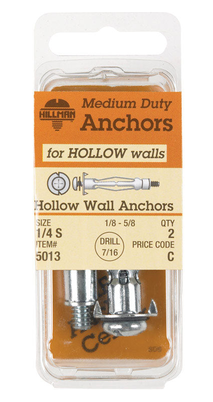 Hillman 1/4 in. Dia. x 2 1/4 in. L Metal Pan Head Hollow Wall Anchors 2 pk (Pack of 6)