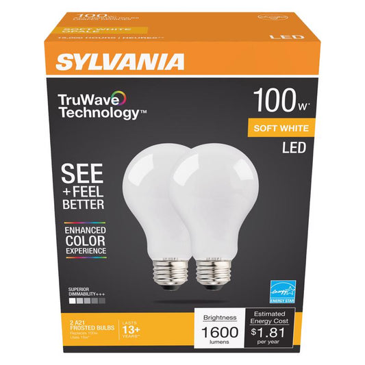 Sylvania TruWave A21 E26 (Medium) LED Bulb Soft White 100 Watt Equivalence 2 pk