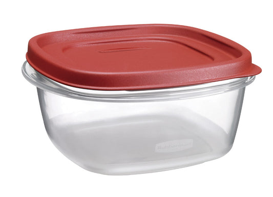 Rubbermaid Clear Plastic Square BPA-Free Food Storage Container 7 L x 3 H x 7 W in. with Red Lid
