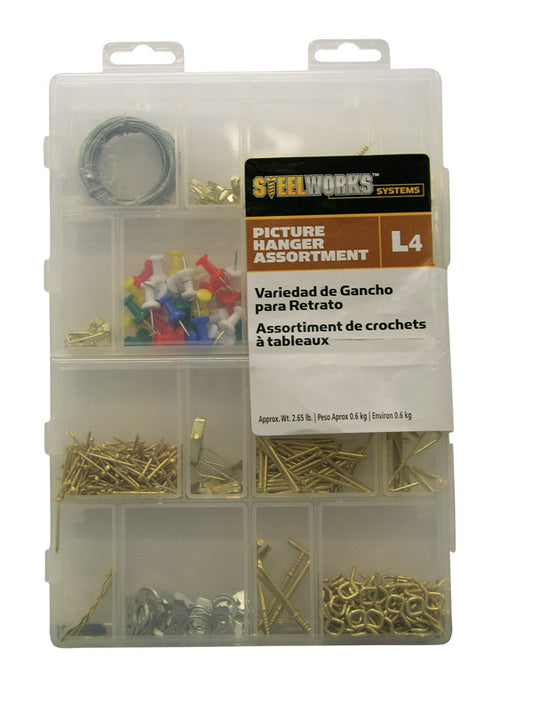 Hillman STEELWORKS L4 Brass-Plated Assorted Picture Hanging Set 10 lb 1 pk