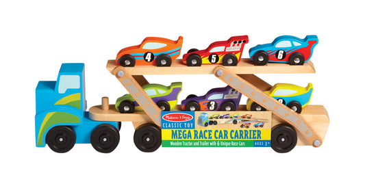 Melissa & Doug Mega Race Car Carrier Wood 8 pc