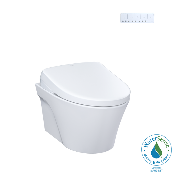 TOTO® WASHLET®+ AP Wall-Hung Elongated Toilet with S7A Contemporary Bidet Seat and DuoFit® In-Wall 0.9 and 1.28 GPF Auto Dual-Flush Tank System, Matte Silver - CWT4264736CMFGA#MS