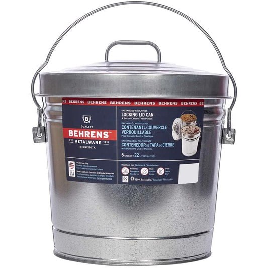Behrens 6 gal Galvanized Steel Garbage Can Lid Included Animal Proof/Animal Resistant (Pack of 6)