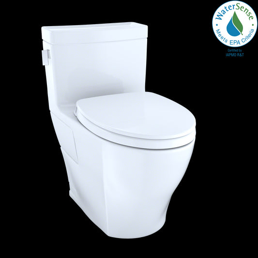 TOTO Legato WASHLET+ One-Piece Elongated 1.28 GPF Universal Height Skirted Toilet with CEFIONTECT, Cotton White - MS624124CEFG#01
