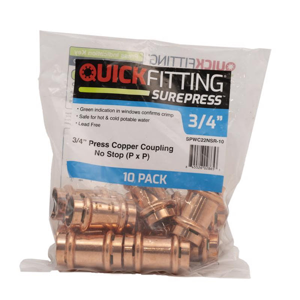 Acoplamiento de cobre QuickFitting 3/4 in. Press in. Press in. sin tope, paquete de 10