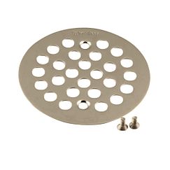 Brushed nickel tub/shower drain covers