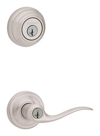 Kwikset SmartKey Tustin Satin Nickel Entry Lever and Deadbolt Set KW1 1-3/4 in.
