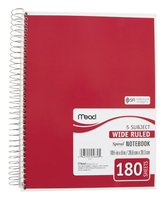 Mead 8 in. W x 10-1/2 in. L Wide Ruled Spiral Notebook (Pack of 12)