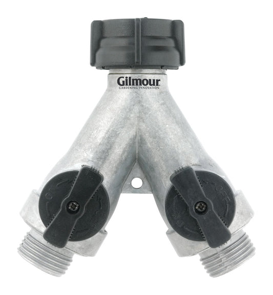 Gilmour Metal Threaded Male Y-Hose Connector with Shut Offs
