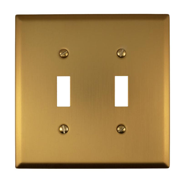 Placa de pared de acero para interruptor de palanca Amerelle Oxford dorado cepillado, de 2 módulos (paquete de 1)