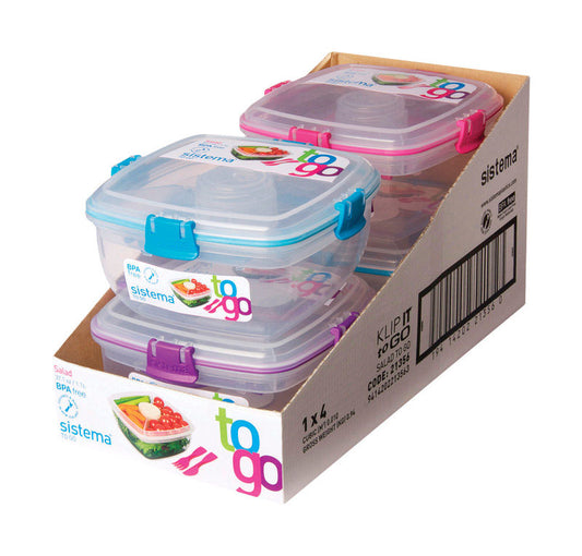 Sistema Polypropylene Assorted Color Dishwasher Safe Salad Container 37.1 oz. Capacity, 6.57 W in. (Pack of 4)