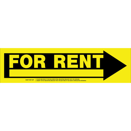 Hillman English Yellow For Rent Sign 6 in. H X 24 in. W (Pack of 6)