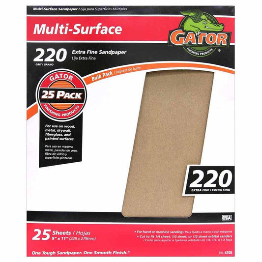 Gator 11 in. L X 9 in. W 220 Grit Aluminum Oxide All Purpose Sandpaper (Pack of 25)
