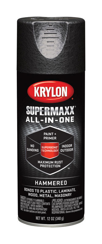 Krylon SuperMaxx Hammered Black All-In-One Spray Paint 12 oz. (Pack of 6)