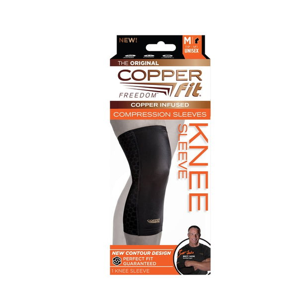 Manga de compresión para rodilla Copper Fit Freedom, color negro, paquete de 1