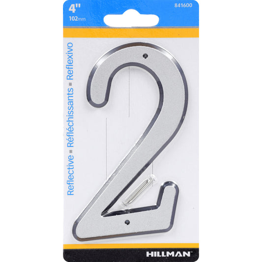 Hillman 4 in. Reflective Silver Plastic Nail-On Number 2 1 pc (Pack of 3)