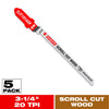 Diablo 3-1/4 in. Bi-Metal T-Shank Scroll Cut Wood Jig Saw Blade 20 TPI 5 pk