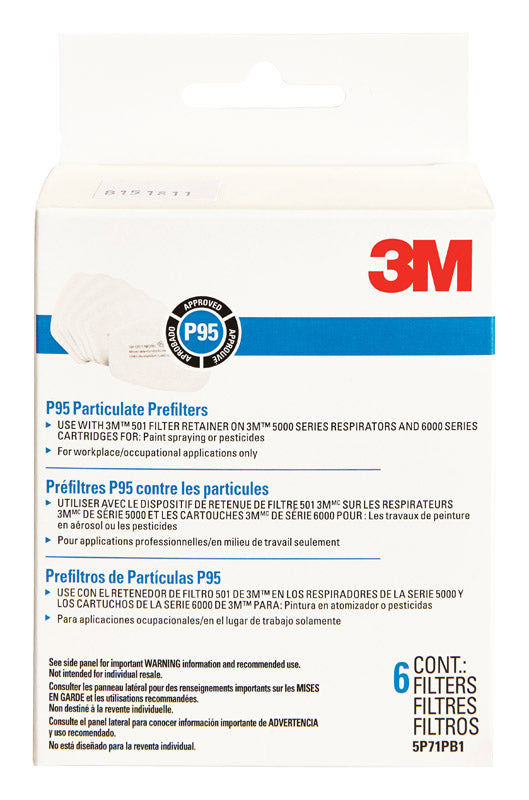 3M P95 Paint Spray and Pesticide Respirator Mask Replacement Filter 5000 White 6 pk