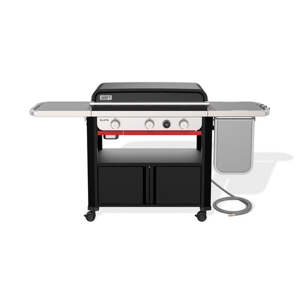 Plancha Weber Slate de 30" para exteriores, resistente a la oxidación, de gas natural, con termómetro digital y 3 quemadores, color negro