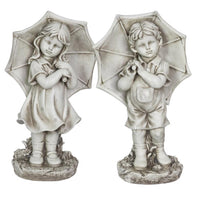 Exhart Resin Stone 18.7 in. Boy and Girl with Umbrella Statue (Pack of 2)