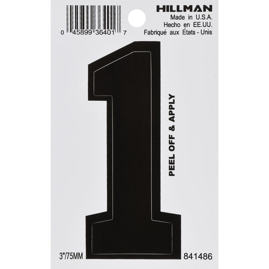 Hillman 3 in. Black Vinyl Self-Adhesive Number 1 1 pc (Pack of 6)