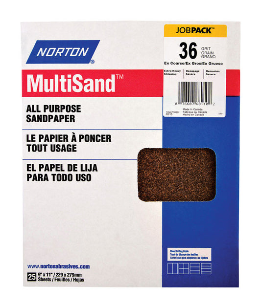 Norton MultiSand 11 in. L x 9 in. W 36 Grit Extra Coarse Aluminum Oxide All Purpose Sandpaper 25 pk