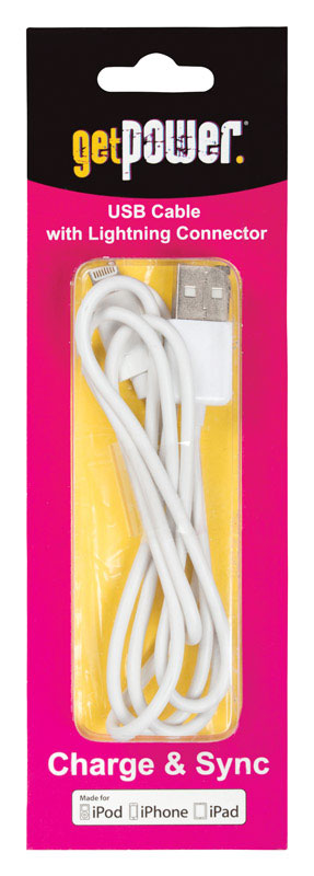 GetPower 3 ft. L Lightning to USB Cables 1 pk