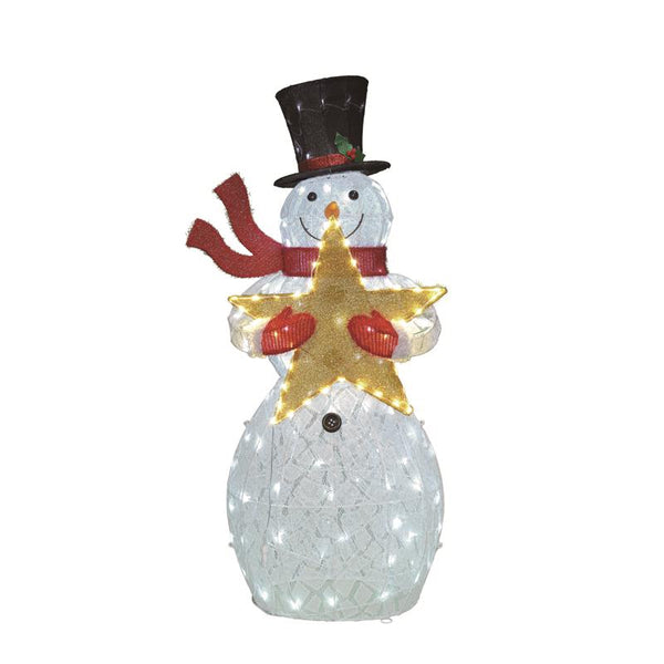 Decoración de jardín Celebrations: muñeco de nieve con sombrero de copa, bufanda y estrella, 52 in., con LED