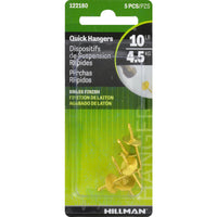 Hillman AnchorWire Brass-Plated Brass Quick Hanger 10 lb. One Piece 5 pk (Pack of 10)
