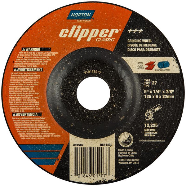 Disco de amolar clásico Norton Clipper de 5 pulg. DX de 7/8 pulg.