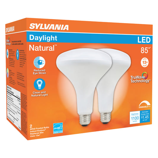 Sylvania Natural BR40 E26 (Medium) LED Floodlight Bulb Daylight 85 Watt Equivalence 2 pk