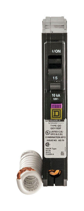 Square D 1-Pole Dual Function (CAFCI and GFCI) Circuit Breaker 15A 120/240V ac