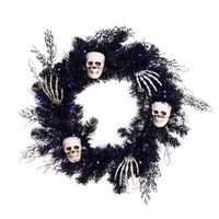 Celebrations Orange/Purple 50 ct 24 in. LED Prelit Black Skull Wreath (Pack of 4)