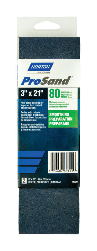 Norton ProSand 21 in. L X 3 in. W Zirconia Alumina Cloth Portable Sanding Belt 80 Grit Coarse 2 pk