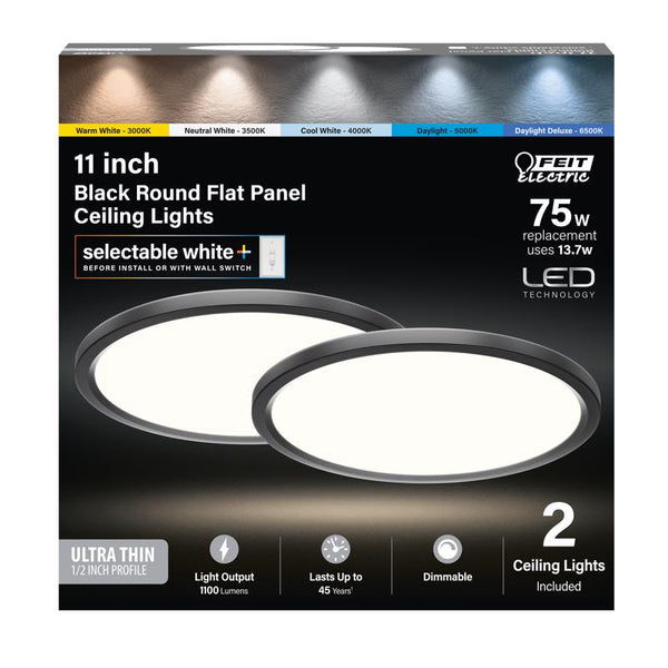 Luminaria LED de panel plano Feit EDGELIT de 1,4 pulg. de alto x 11 pulg. de ancho x 11 pulg. de largo, color negro mate - Caja abierta