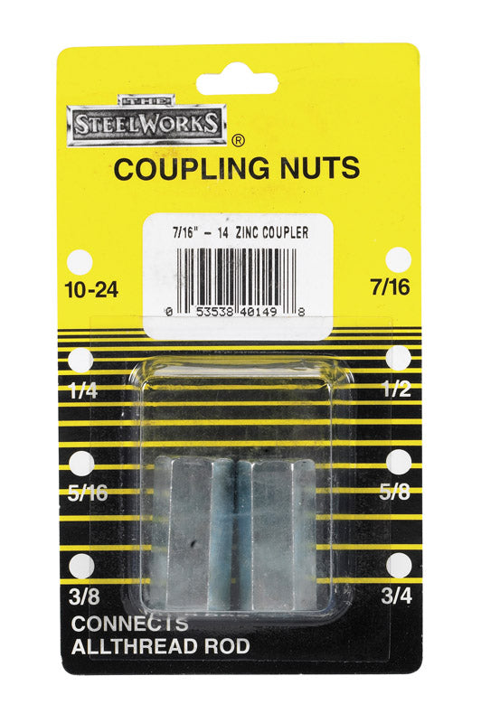 Boltmaster 7/16 - 14 in. Steel Coupling Nut 2 pk