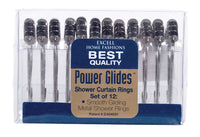 Excell Silver Metal Power Glides Non-Adhesive Shower Curtain Rings