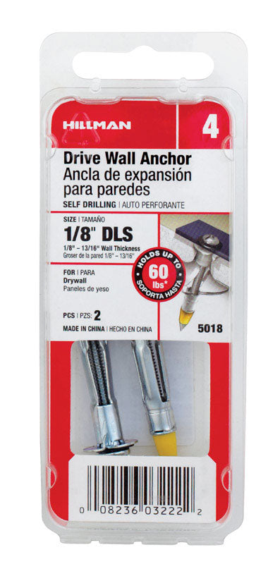 Hillman Holds Upto 60 lbs. Drywall Base Long Drive Wall Anchor 1/8 in. LS for Wallboard (Pack of 10)