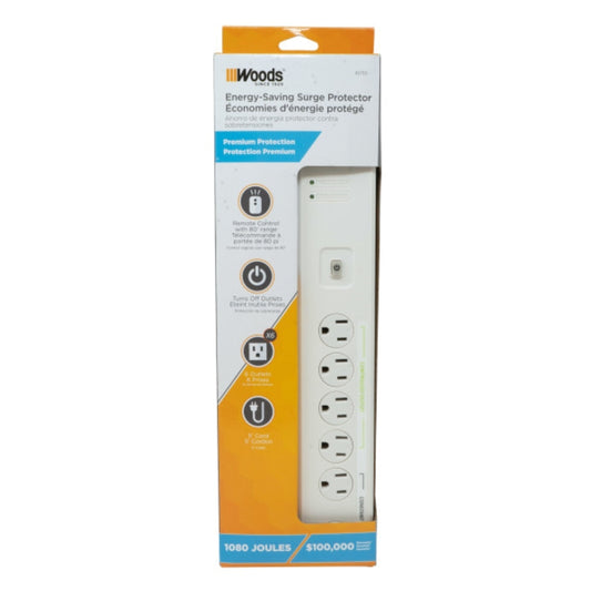 Southwire Woods 5 ft. L 6 outlets Power Strip w/Surge Protection White 1080 J