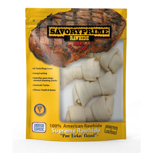 Savory Prime Small Knotted Bone Rawhide 4-5 in. L 4 pk