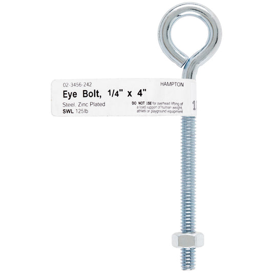 Hampton 1/4 in. x 4 in. L Zinc-Plated Steel Eyebolt Nut Included (Pack of 10)