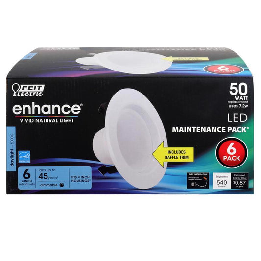 Feit Enhance Daylight 4 in. W LED Dimmable Recessed Downlight 7.2 W