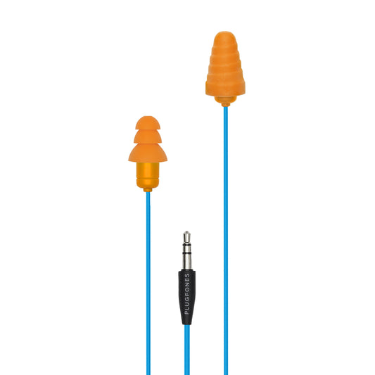 Plugfones Guardian 29 dB Nylon/Silicone/Soft Foam 3.5 MM Jack Earplugs/Earphones Blue/Orange 1 pair
