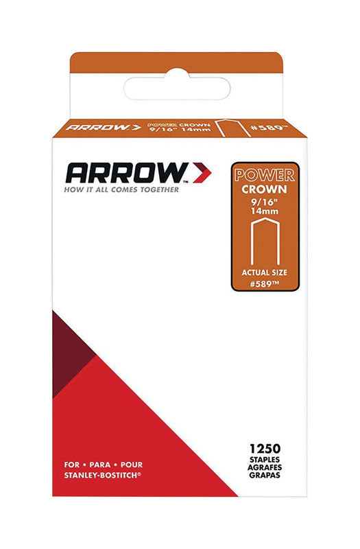 Arrow #589 3/8 in. W X 9/16 in. L 18 Ga. Power Crown Standard Staples 1250 pk