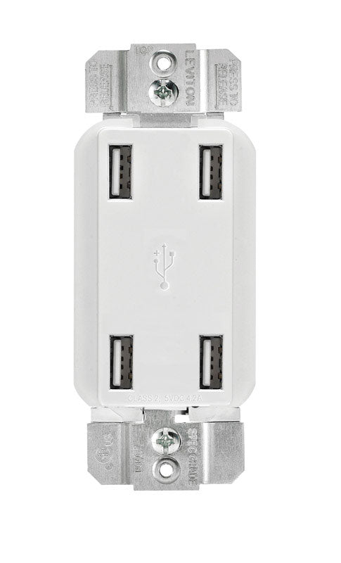 Leviton R02-USB4P-0BW White 4-Port USB Wall Charger