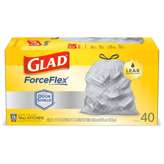 Glad ForceFlex 13 gal Tall Kitchen Bags Drawstring 40 pk (Pack of 6)