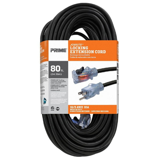 Prime Jobsite Outdoor 80 ft. L Black Extension Cord 16/3 SJTW