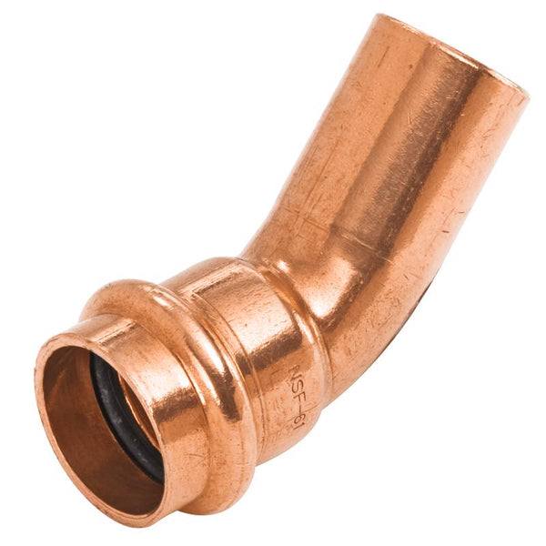 Codo de cobre forjado de 45 grados con prensa NIBCO Press System de 1-1/2 pulg. FTG x 1-1/2 pulg. D, paquete de 1