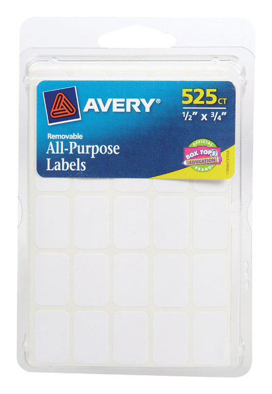 Avery 1/2 in. H x 3/4 in. W White Labels 525 pk (Pack of 6)